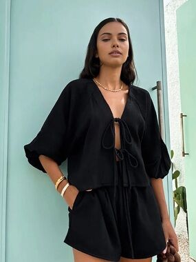 Commense Black Two-Piece Tie-Front SET